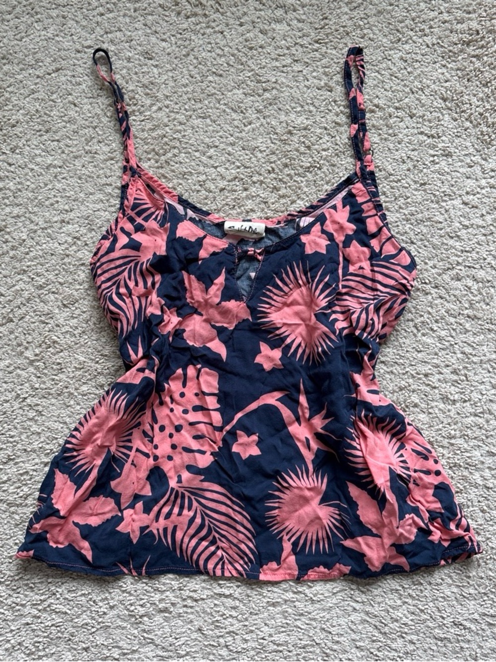 Salt Life Navy & Pink Tropical Spaghetti-Strap Tank